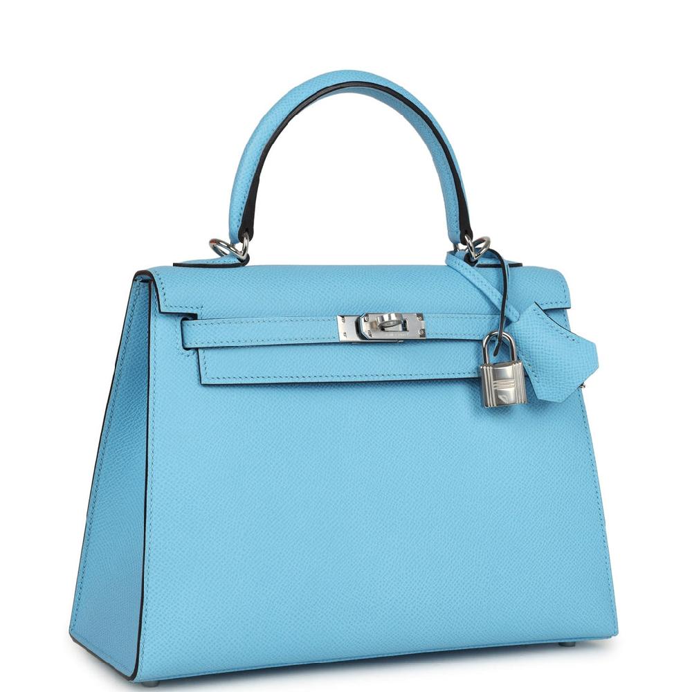 Hermes Kelly Sellier 25 Celeste Epsom Palladium Hardware