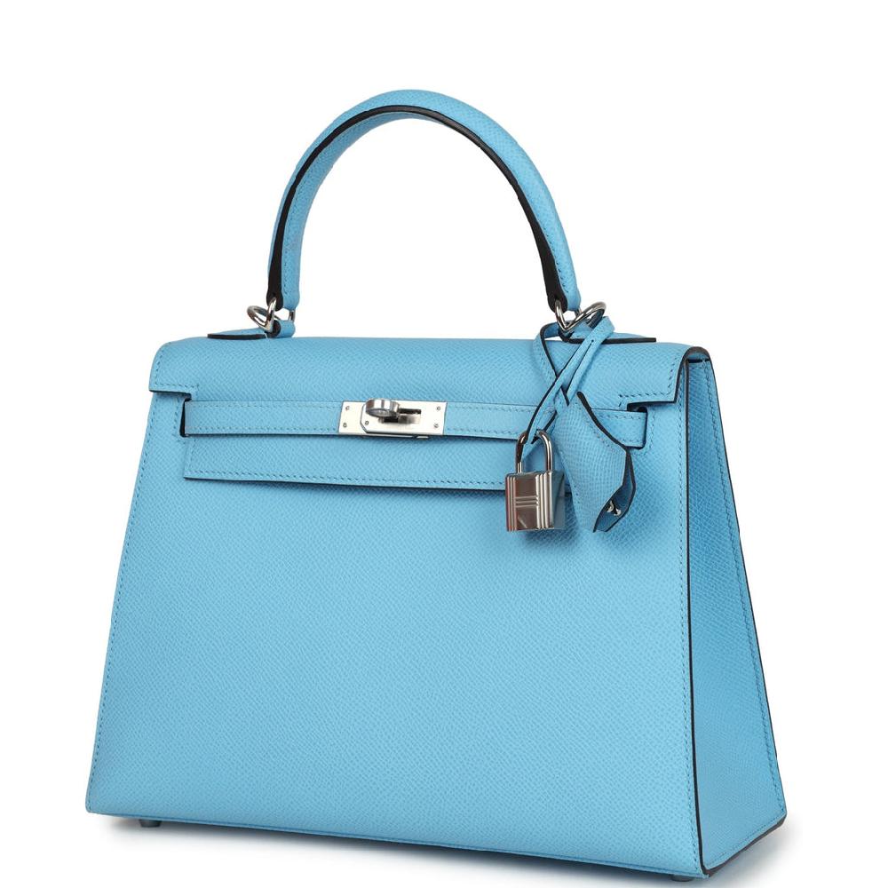 Hermes Kelly Sellier 25 Celeste Epsom Palladium Hardware