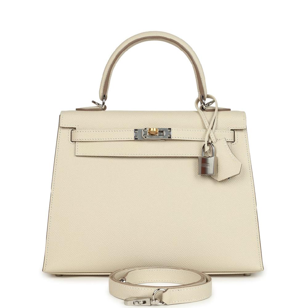 Hermes Kelly Sellier 25 Craie Epsom Electrum Hardware