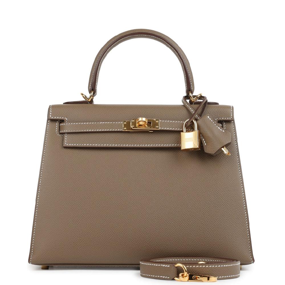 Hermes Kelly Sellier 25 Etoupe Epsom Gold Hardware