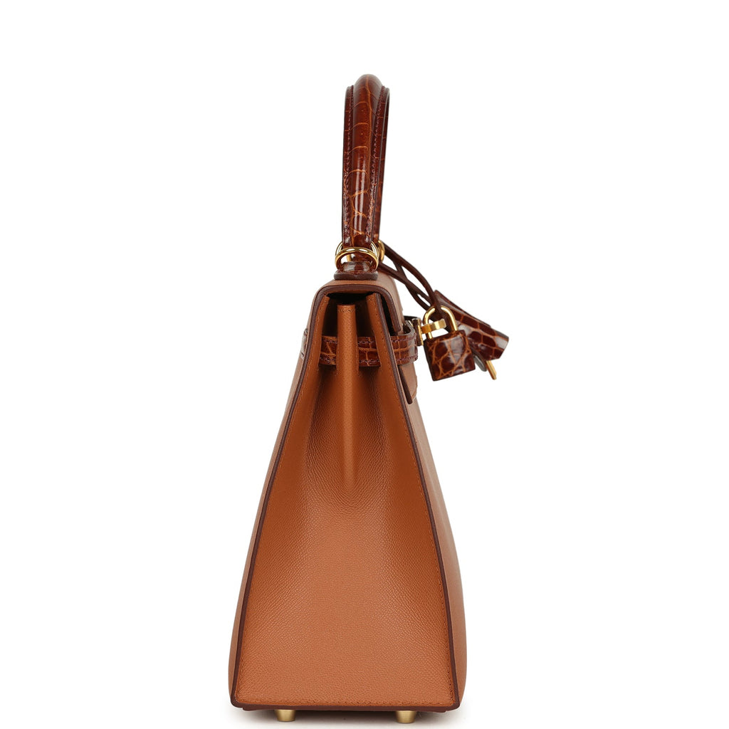 Hermes Kelly Sellier 25 Gold Madame And Miel Shiny Niloticus Crocodile Touch Gold Hardware