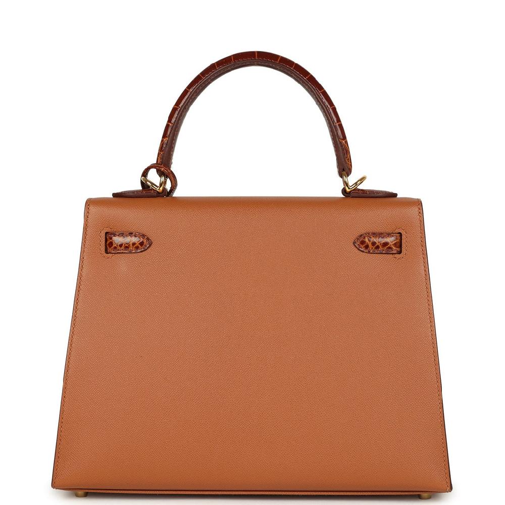 Hermes Kelly Sellier 25 Gold Madame And Miel Shiny Niloticus Crocodile Touch Gold Hardware