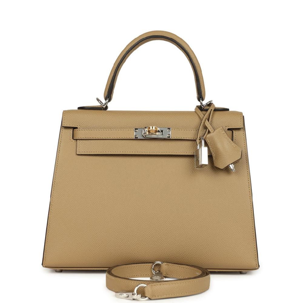Hermes Kelly Sellier 25 Poussiere Epsom Electrum Hardware