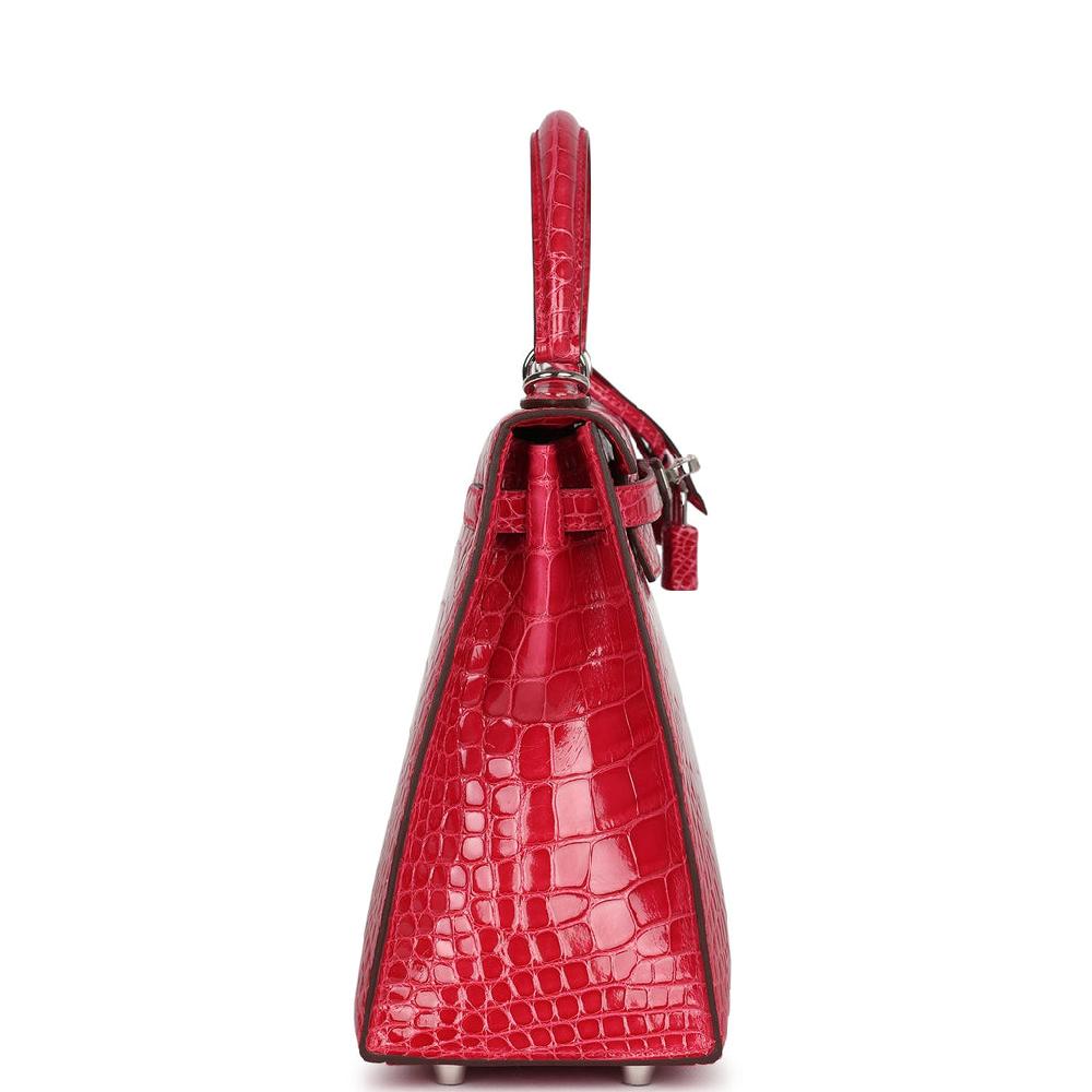 Hermes Kelly Sellier 25 Rose Extreme Shiny Alligator Palladium Hardware