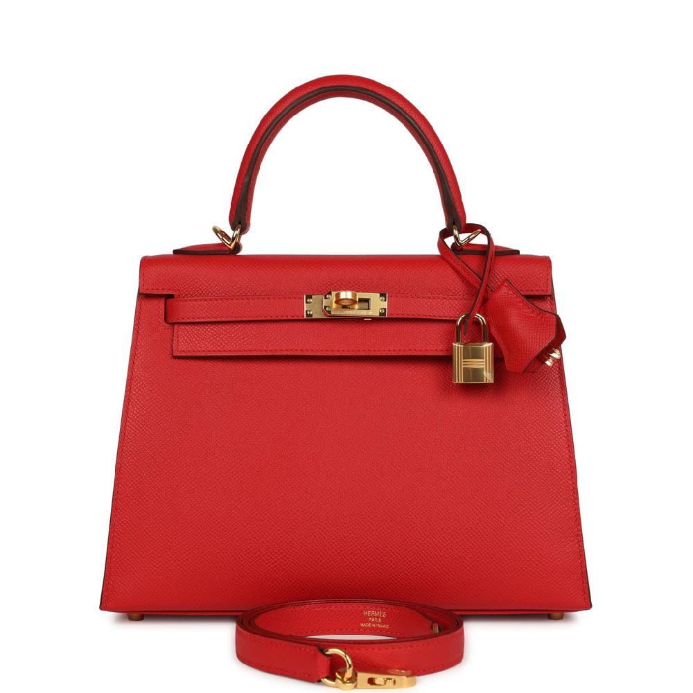 Hermes Kelly Sellier 25 Rouge Radieux Epsom Gold Hardware