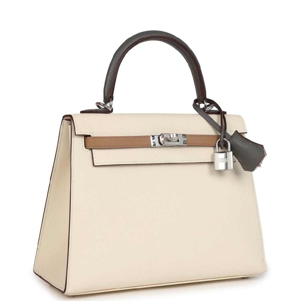 Hermes Kelly Sellier 25 Tri-Color Nata Gris Meyer And Chai Epsom Palladium Hardware