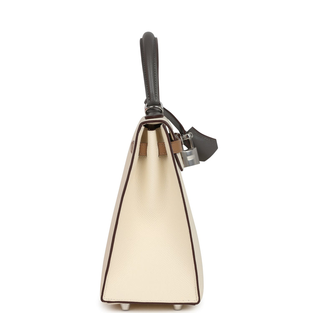 Hermes Kelly Sellier 25 Tri-Color Nata Gris Meyer And Chai Epsom Palladium Hardware