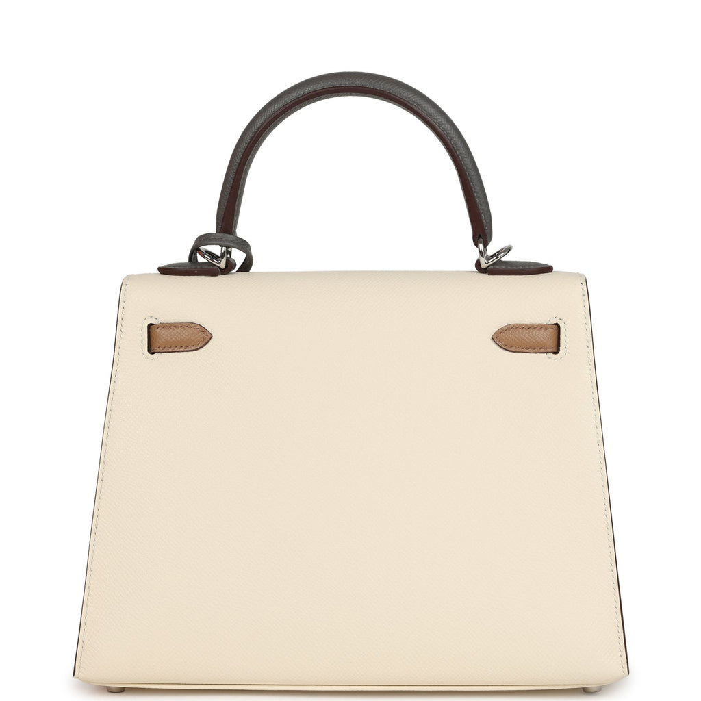 Hermes Kelly Sellier 25 Tri-Color Nata Gris Meyer And Chai Epsom Palladium Hardware