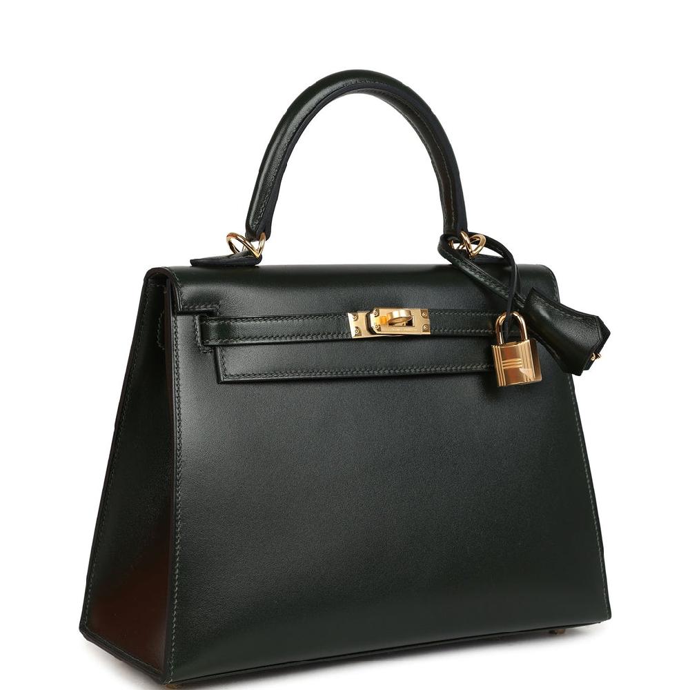 Hermes Kelly Sellier 25 Vert Fonce Box Gold Hardware