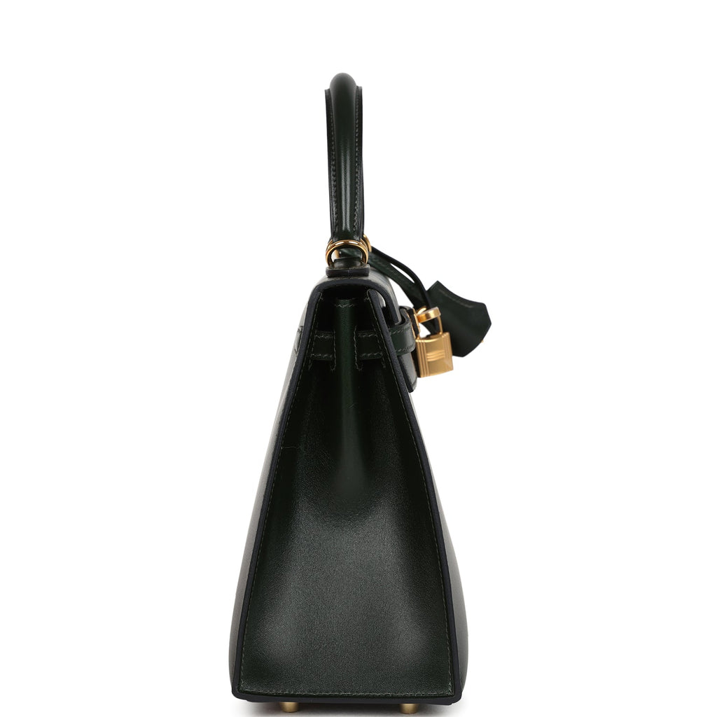 Hermes Kelly Sellier 25 Vert Fonce Box Gold Hardware