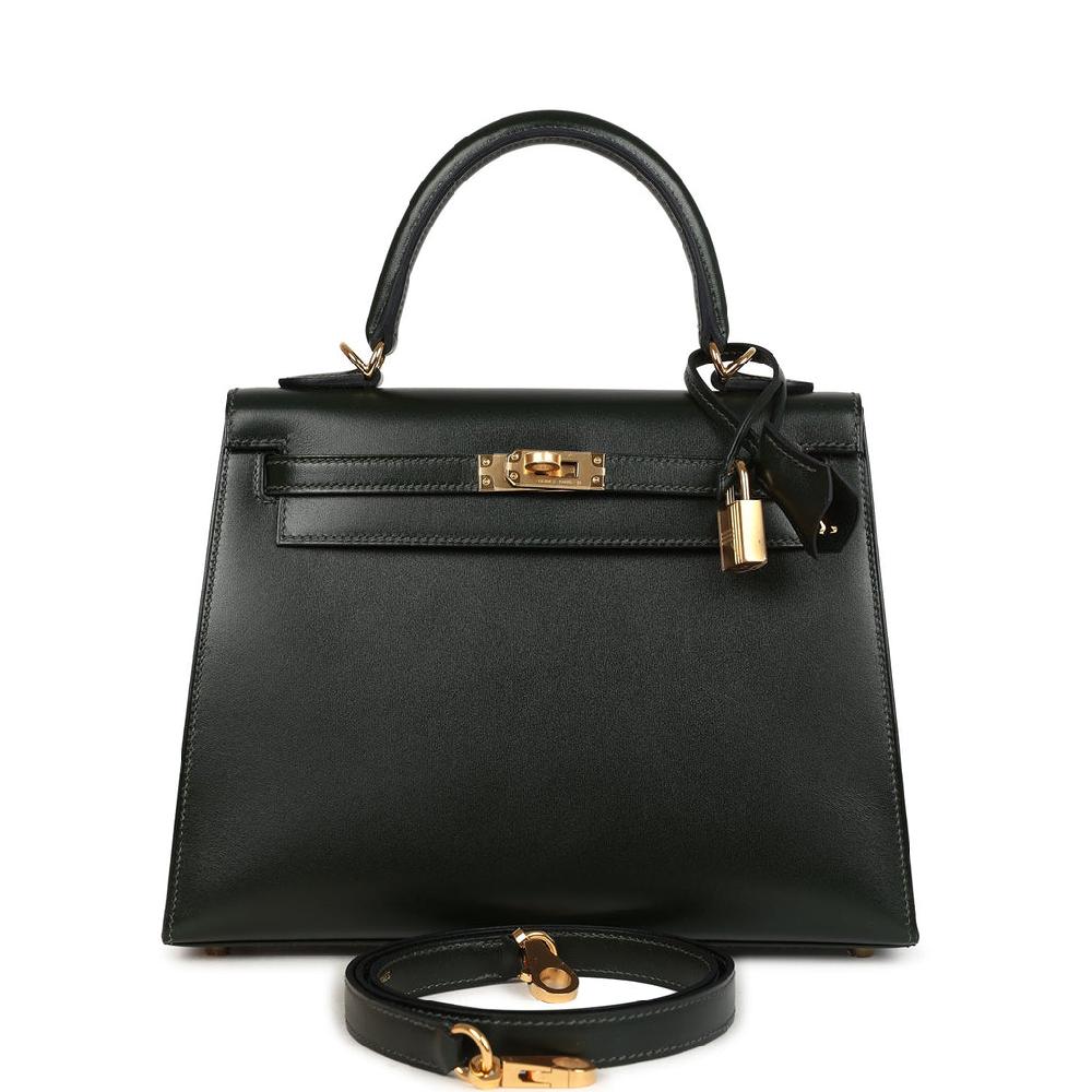 Hermes Kelly Sellier 25 Vert Fonce Box Gold Hardware