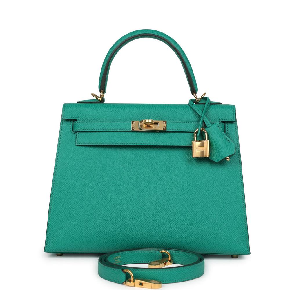 Hermes Kelly Sellier 25 Vert Jade Epsom Gold Hardware