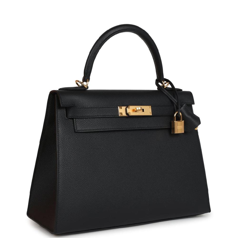Hermes Kelly Sellier 28 Black Epsom Gold Hardware