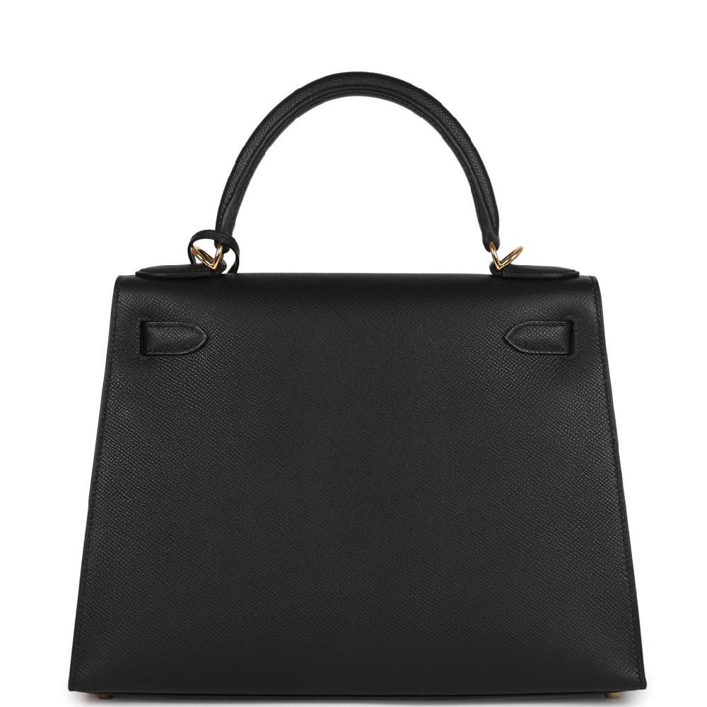Hermes Kelly Sellier 28 Black Epsom Gold Hardware