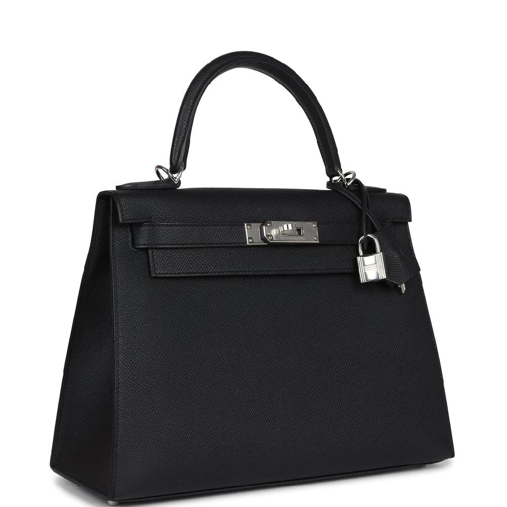 Hermes Kelly Sellier 28 Black Epsom Palladium Hardware