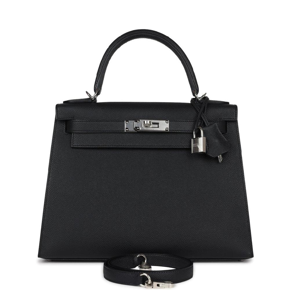 Hermes Kelly Sellier 28 Black Epsom Palladium Hardware