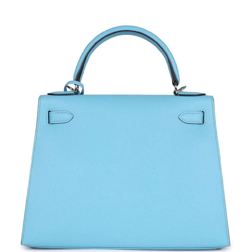 Hermes Kelly Sellier 28 Bleu Celeste Epsom Palladium Hardware
