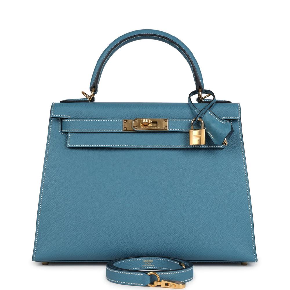 Hermes Kelly Sellier 28 Blue Jean Epsom Gold Hardware