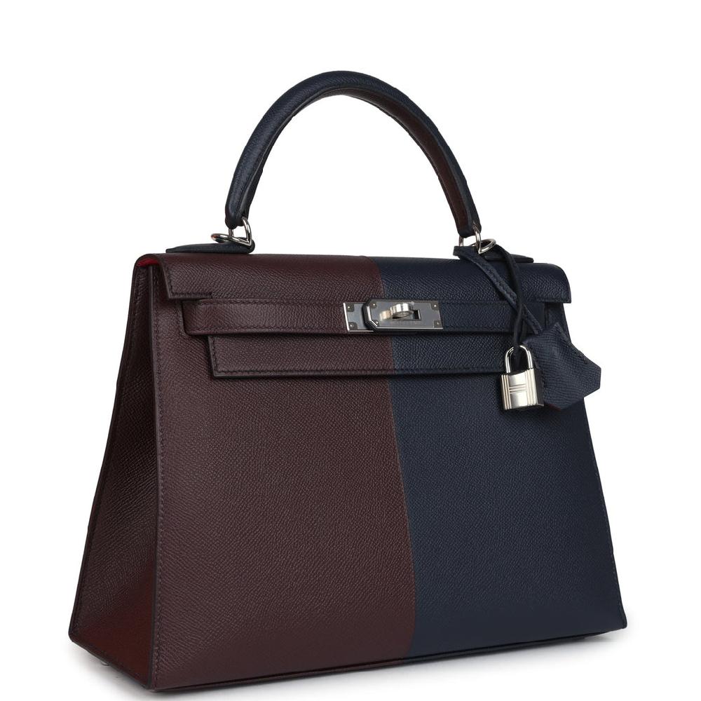 Hermes Kelly Sellier 28 Casaque Bleu Indigo And Rouge Sellier Epsom Palladium Hardware