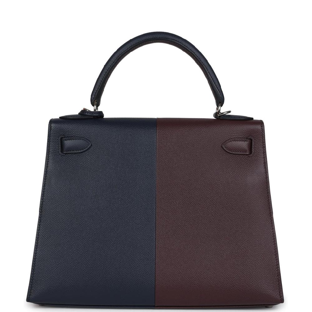Hermes Kelly Sellier 28 Casaque Bleu Indigo And Rouge Sellier Epsom Palladium Hardware
