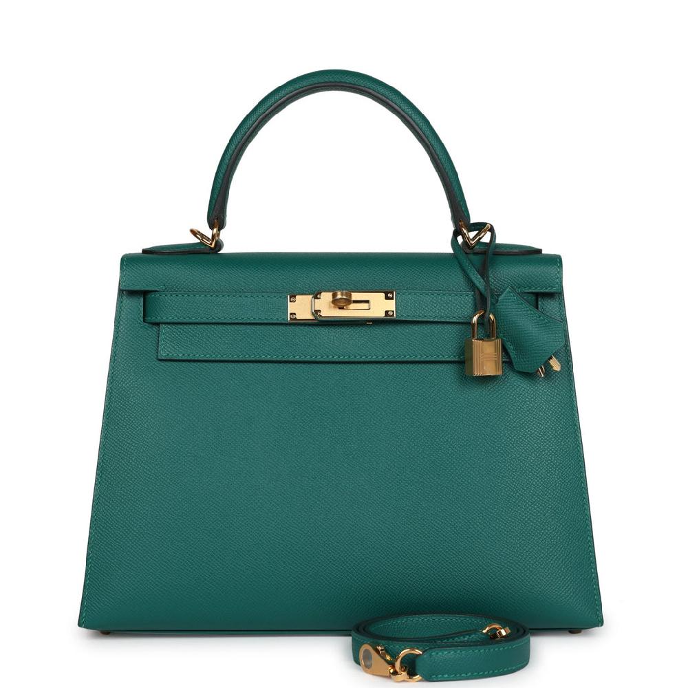 Hermes Kelly Sellier 28 Malachite Epsom Gold Hardware