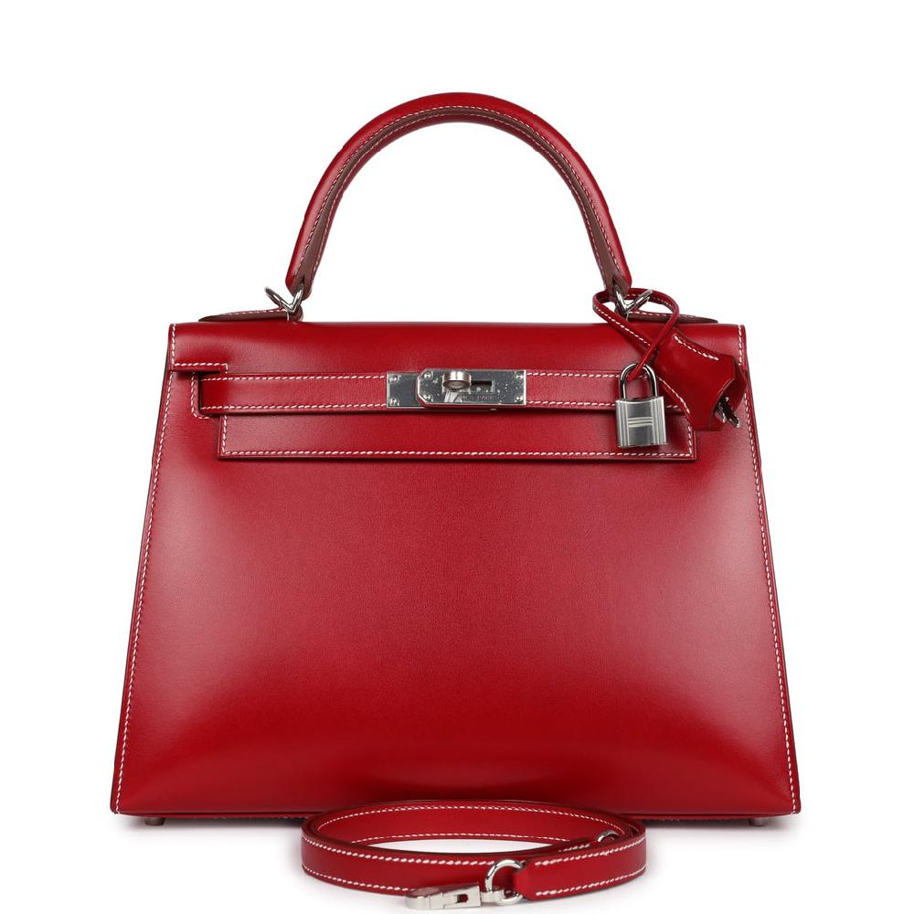 Hermes Kelly Sellier 28 Rouge Piment Box Palladium Hardware