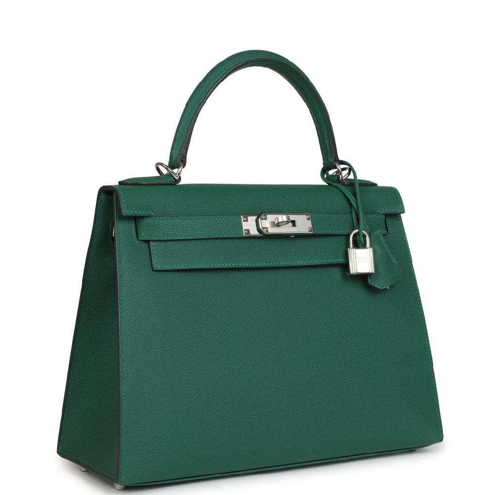Hermes Kelly Sellier 28 Vert Moyen Epsom Palladium Hardware