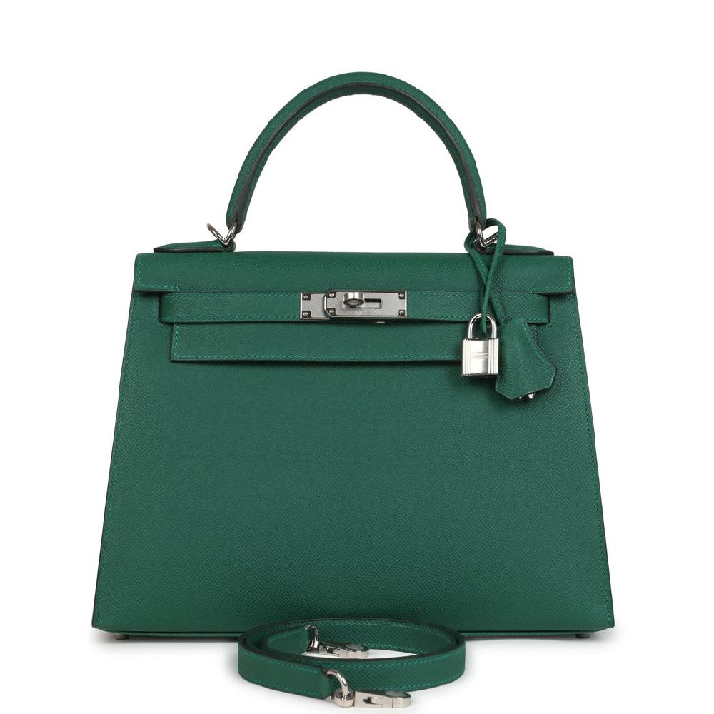 Hermes Kelly Sellier 28 Vert Moyen Epsom Palladium Hardware