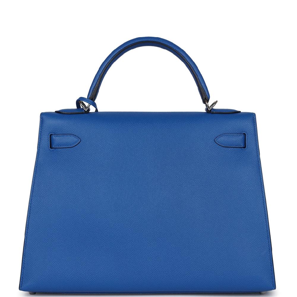 Hermes Kelly Sellier 32 Bleu France Epsom Palladium Hardware