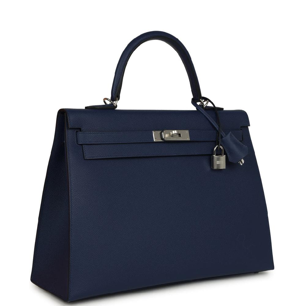 Hermes Kelly Sellier 35 Bleu Saphir Epsom Palladium Hardware