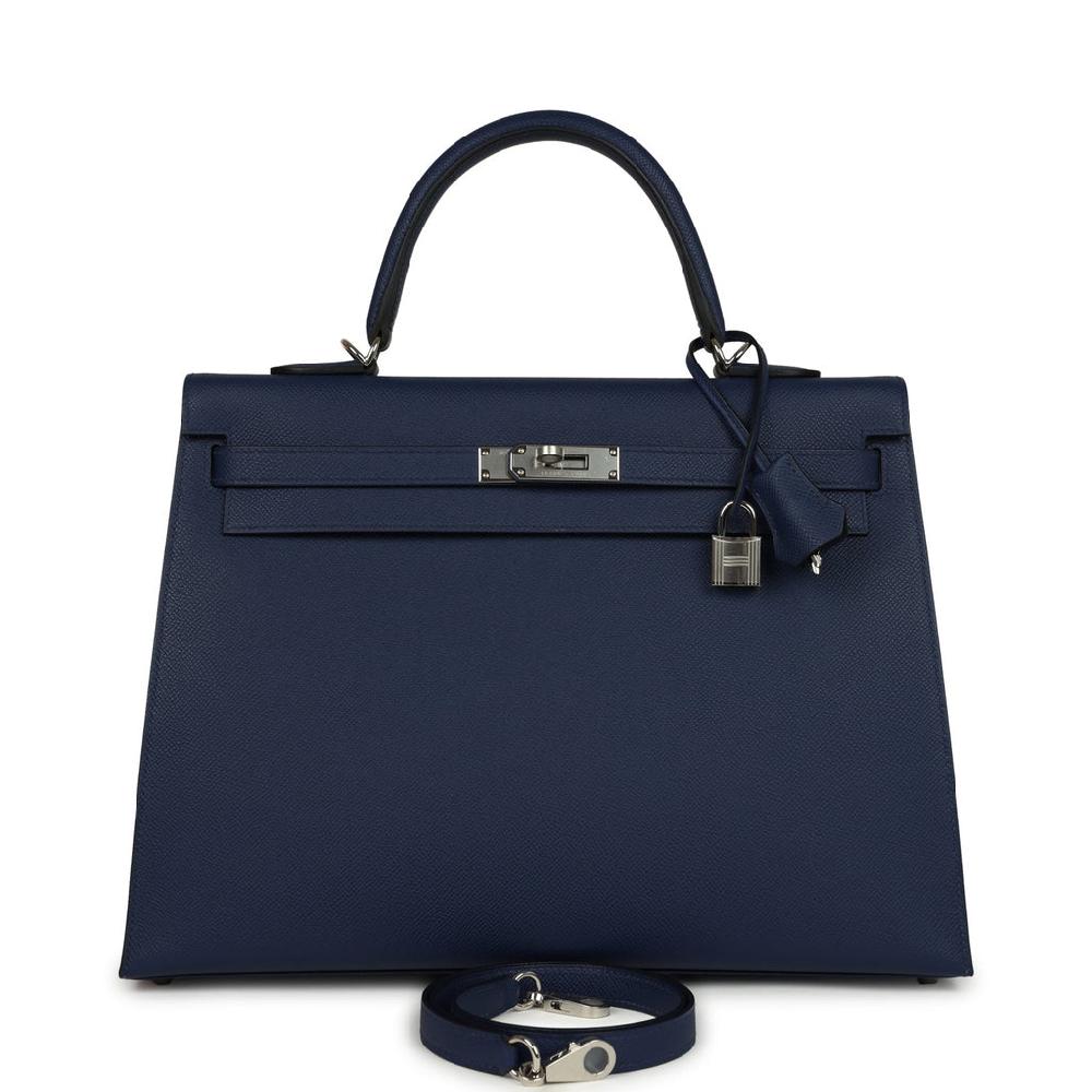 Hermes Kelly Sellier 35 Bleu Saphir Epsom Palladium Hardware