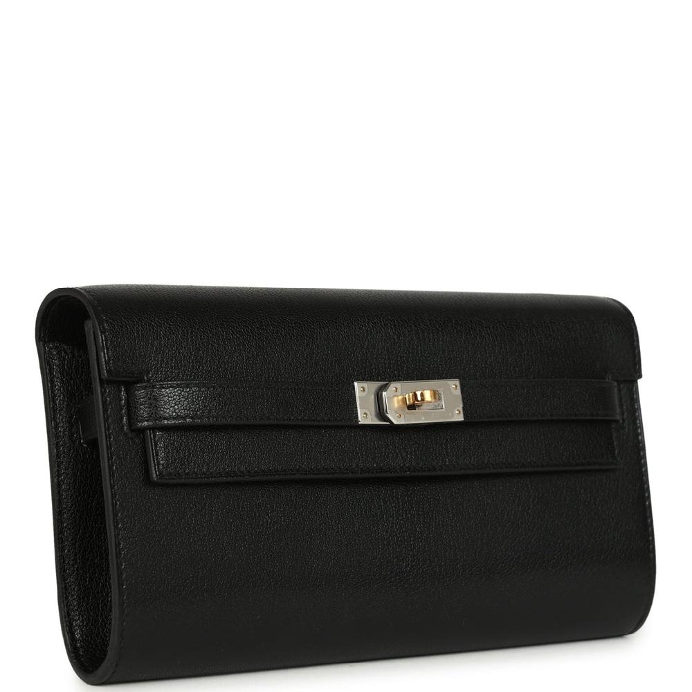 Hermes Kelly Wallet To Go Black Chevre Chamkila Electrum Hardware