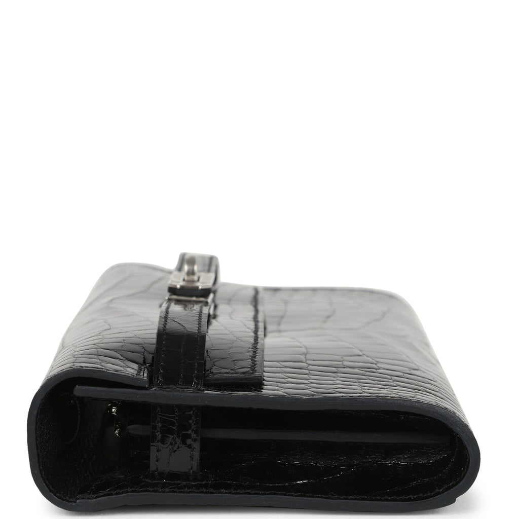 Hermes Kelly Wallet To Go Black Shiny Alligator Palladium Hardware