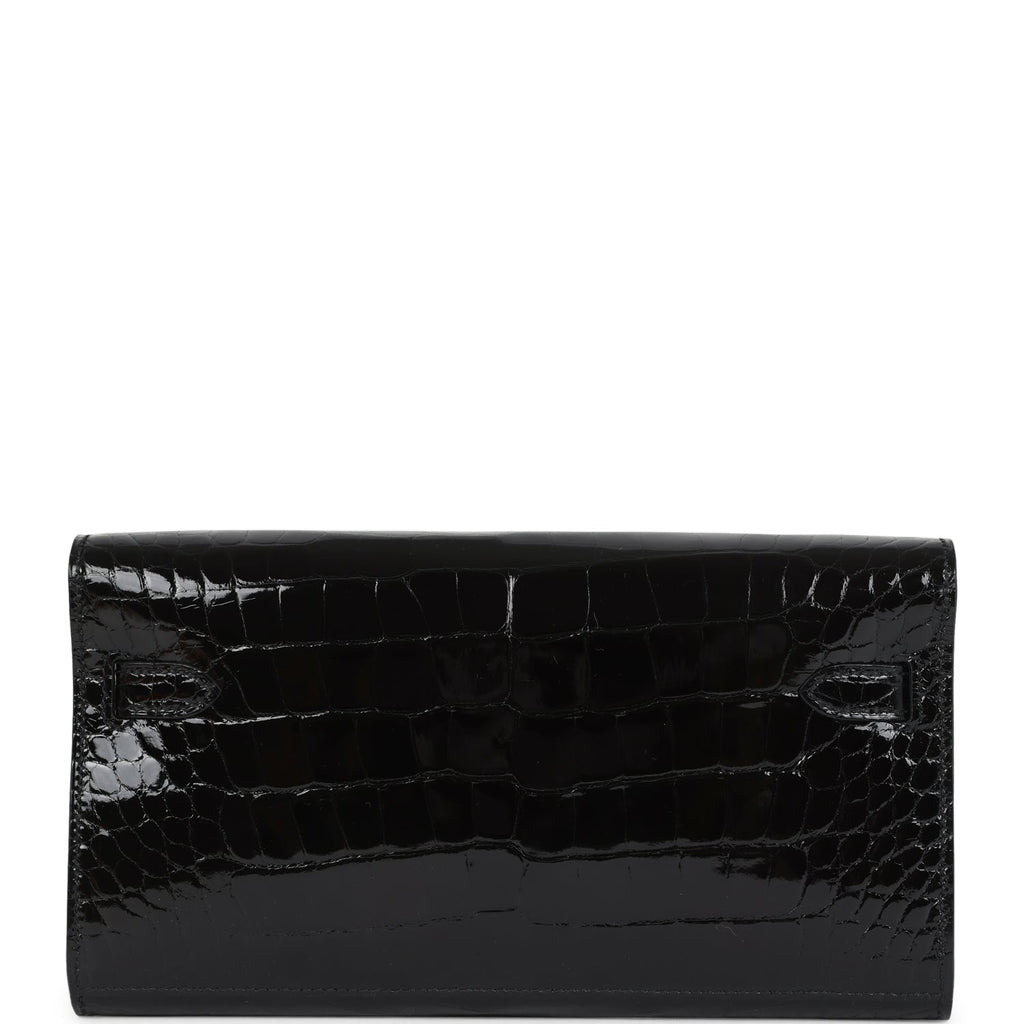 Hermes Kelly Wallet To Go Black Shiny Alligator Palladium Hardware