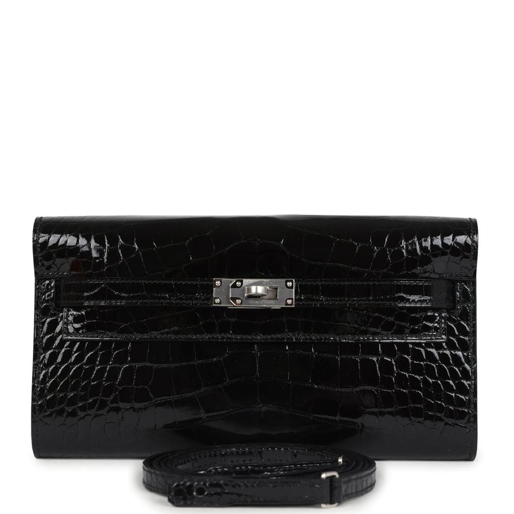 Hermes Kelly Wallet To Go Black Shiny Alligator Palladium Hardware