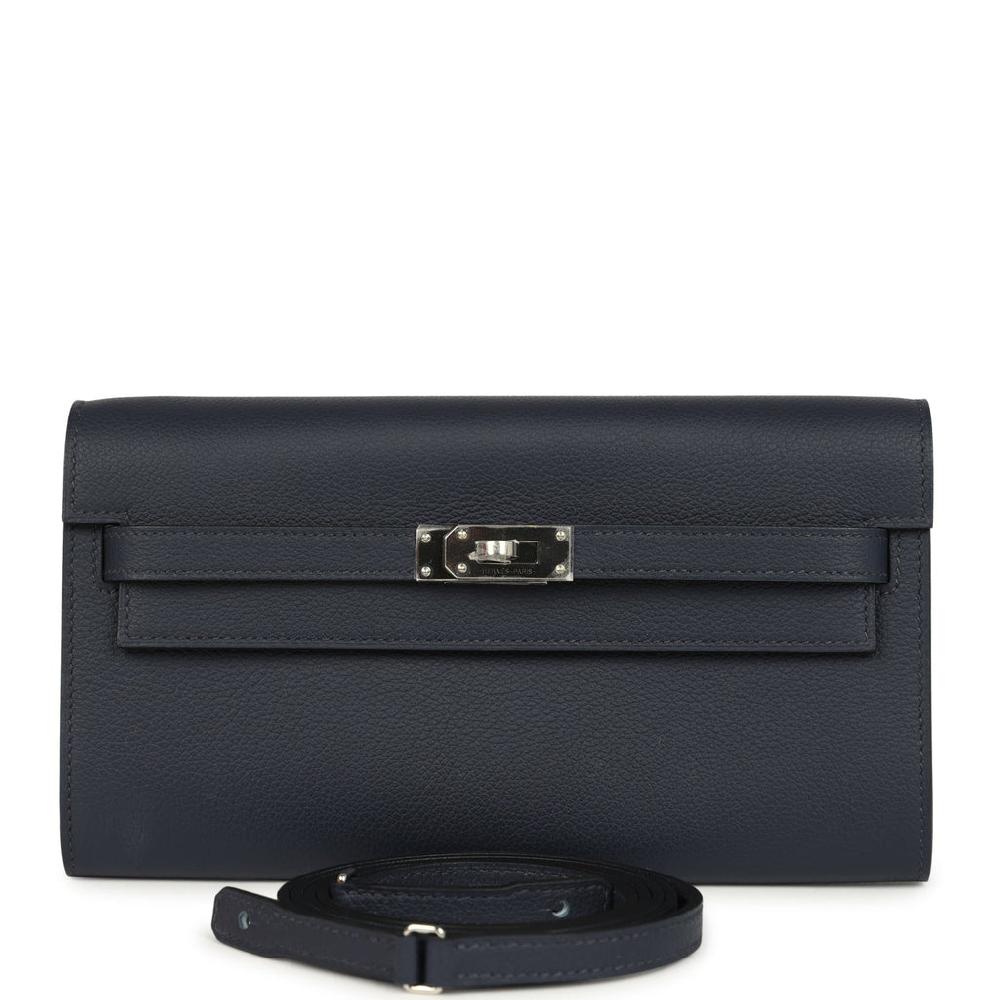 Hermes Kelly Wallet To Go Bleu Nuit Evercolor Palladium Hardware