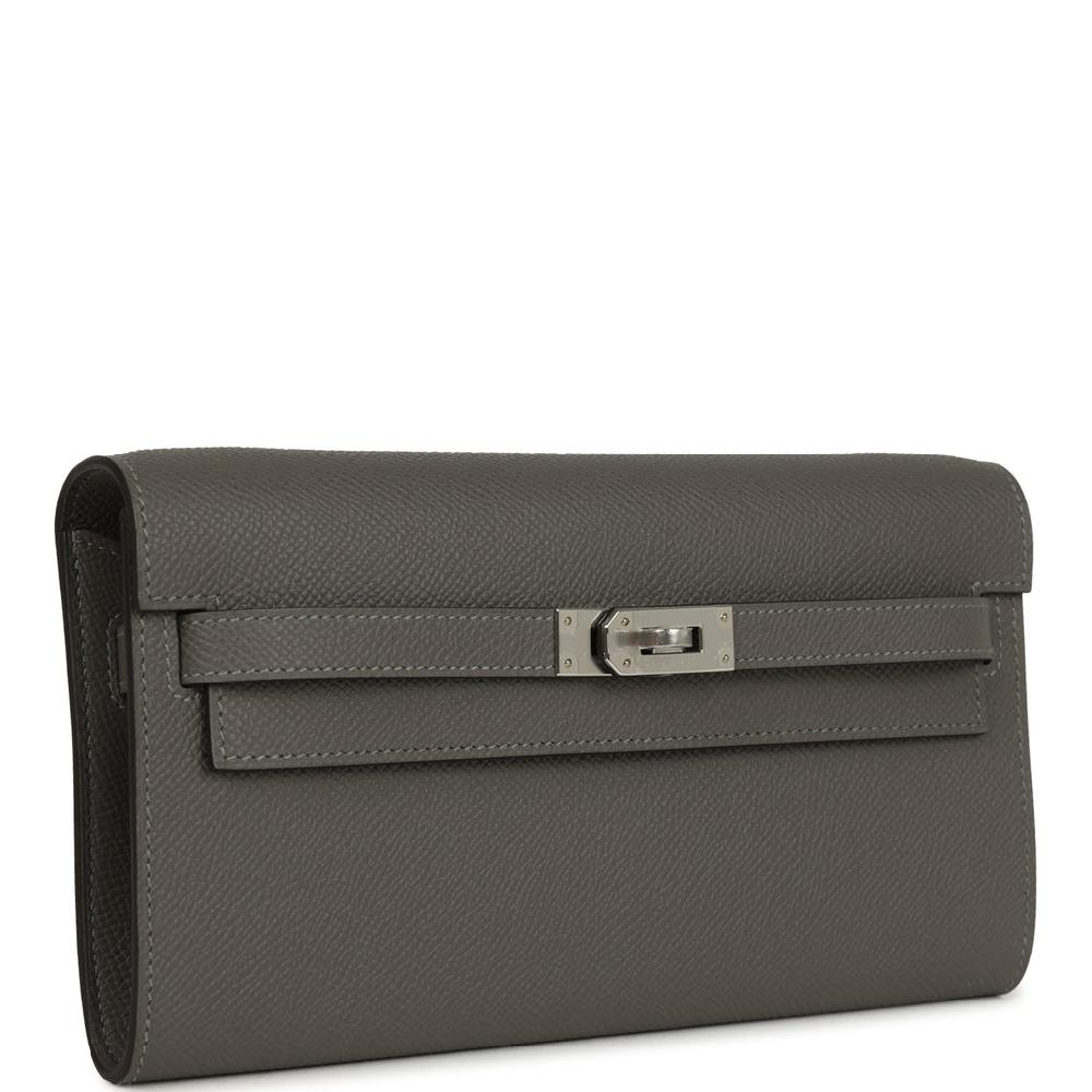 Hermes Kelly Wallet To Go Gris Meyer Epsom Palladium Hardware