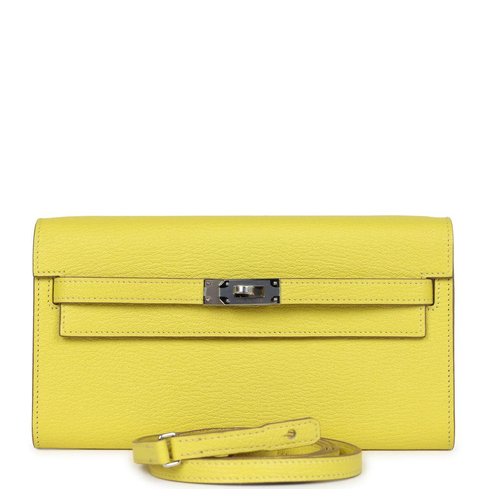 Hermes Kelly Wallet To Go Lime Chevre Palladium Hardware