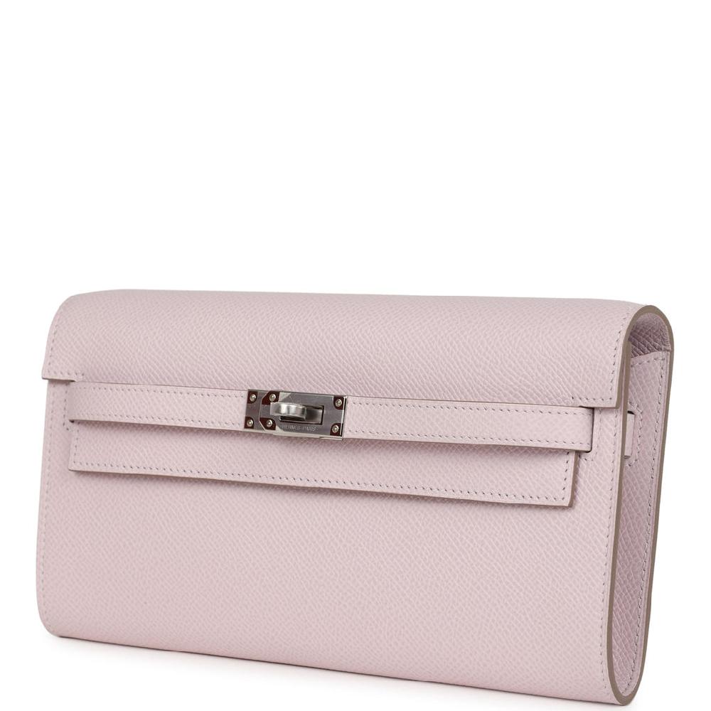 Hermes Kelly Wallet To Go Mauve Pale Epsom Palladium Hardware