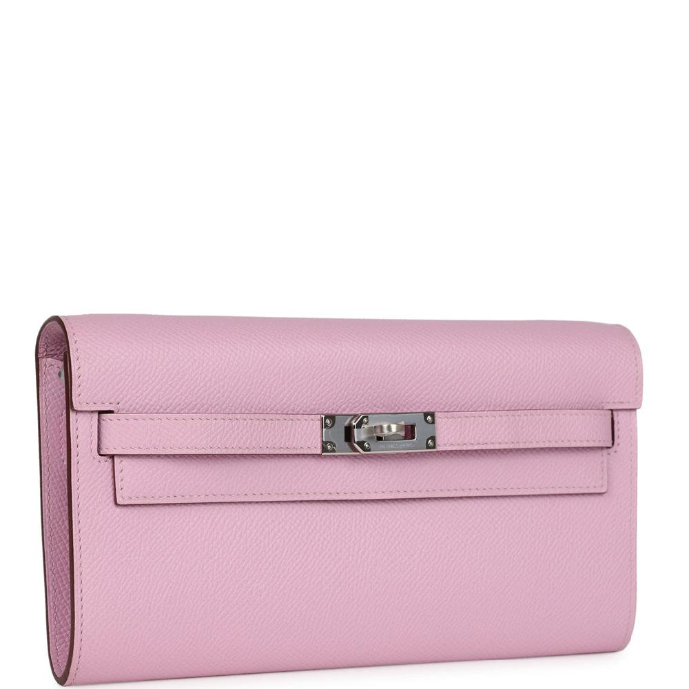 Hermes Kelly Wallet To Go Mauve Sylvestre Epsom Palladium Hardware