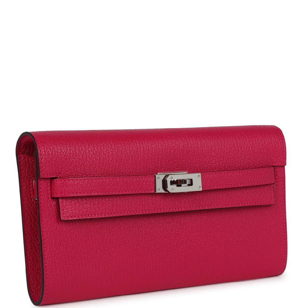 Hermes Kelly Wallet To Go Rose Mexico Chevre Palladium Hardware