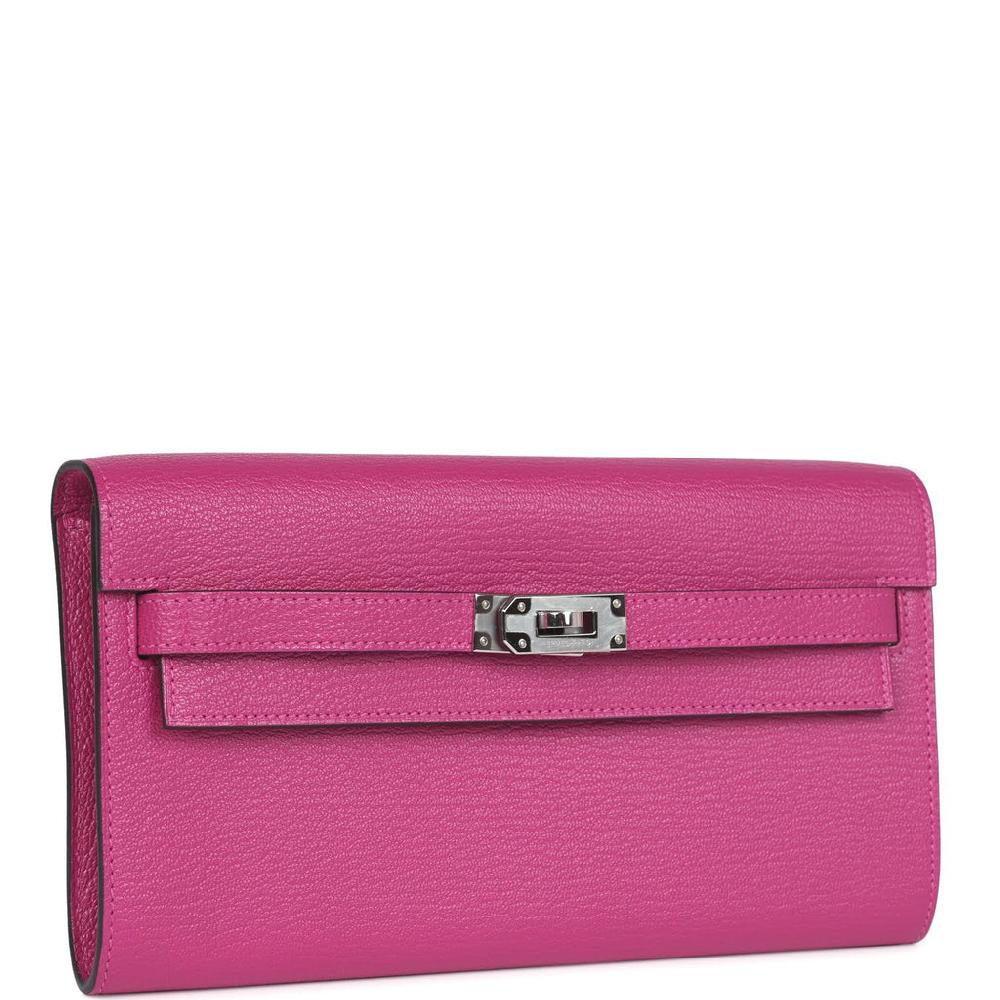 Hermes Kelly Wallet To Go Rose Pourpre Chevre Palladium Hardware