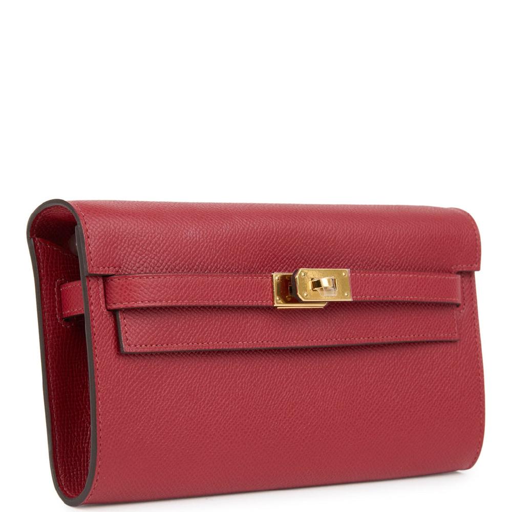 Hermes Kelly Wallet To Go Rouge Grenat Epsom Gold Hardware