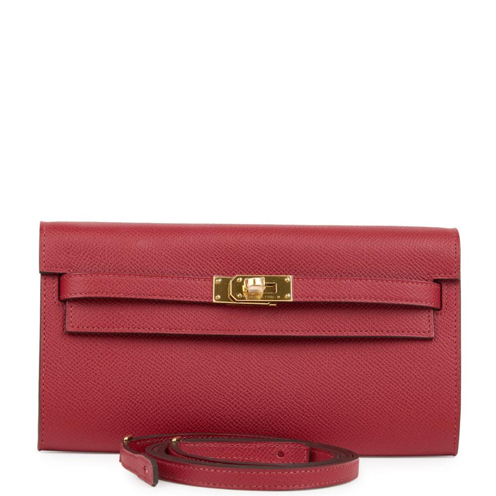 Hermes Kelly Wallet To Go Rouge Grenat Epsom Gold Hardware