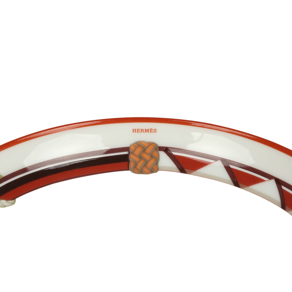 Hermes Medium "Tressages Equestres" Orange White And Blue Porcelain Hollow Plate Set Of 2