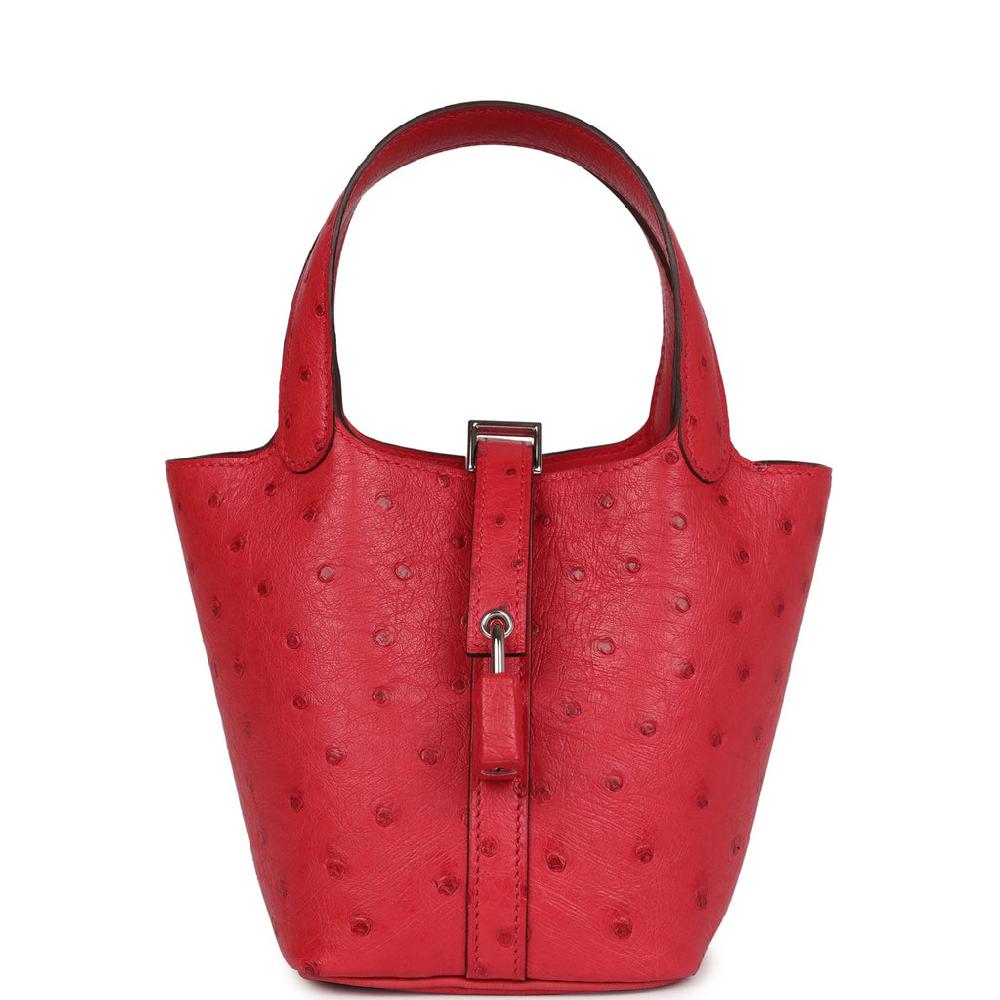 Hermes Micro Picotin Lock 14 Bougainvillea Ostrich Palladium Hardware