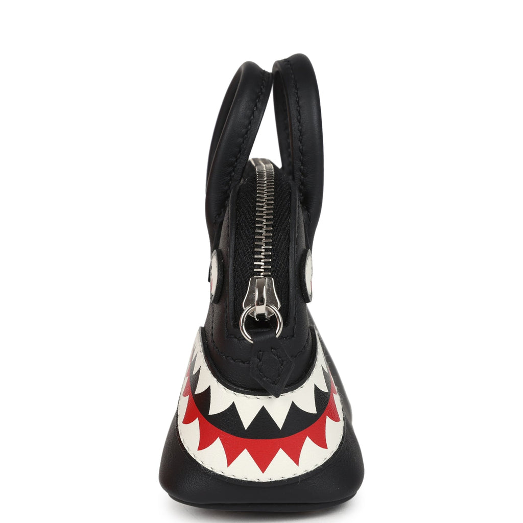 Hermes Mini Bolide Shark Bag Charm Black And White Swift Palladium Hardware