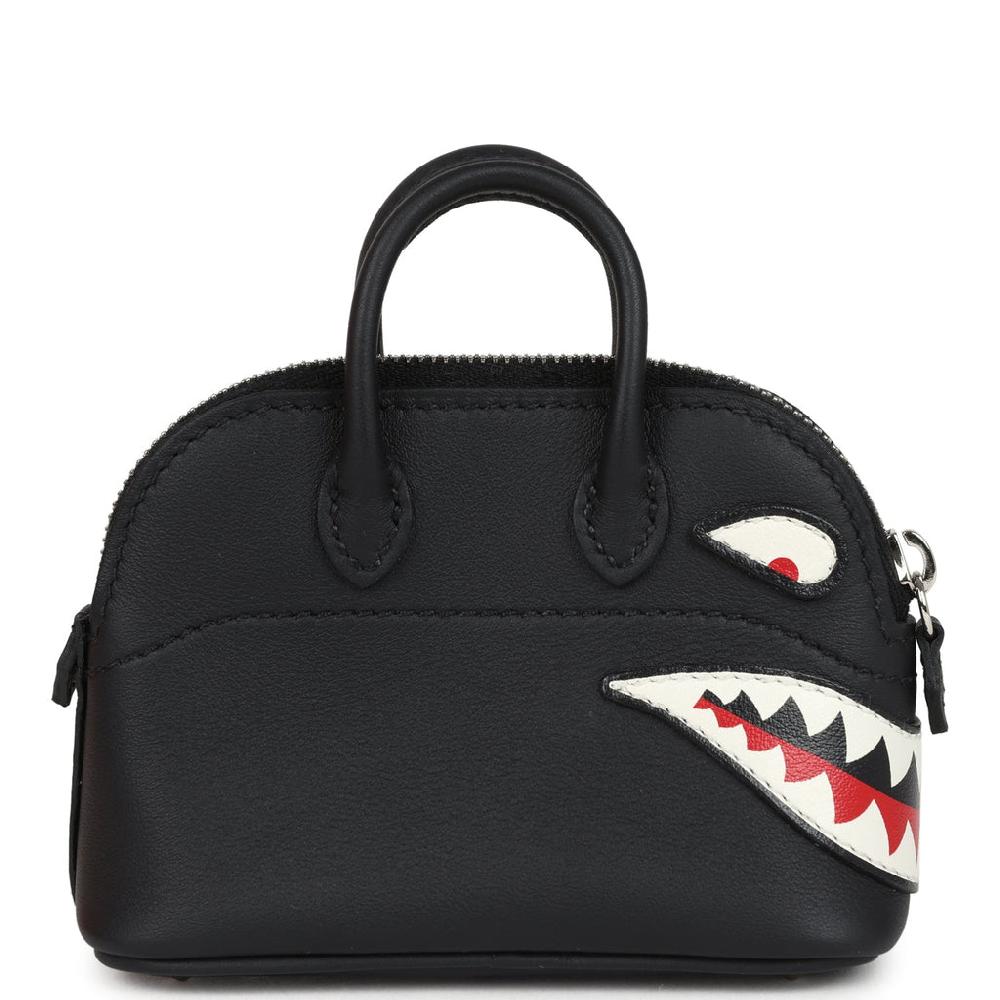 Hermes Mini Bolide Shark Bag Charm Black And White Swift Palladium Hardware
