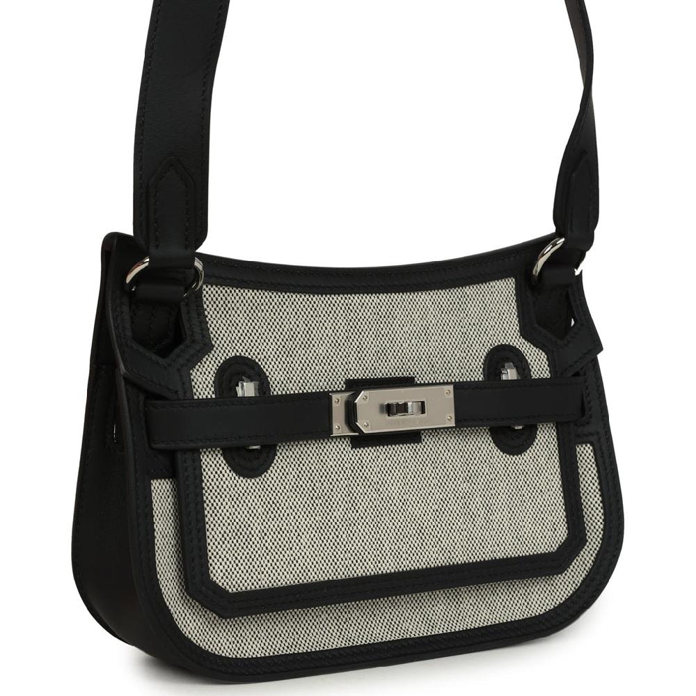 Hermes Mini Jypsiere Black And Ecru Toile H Black Swift Palladium Hardware
