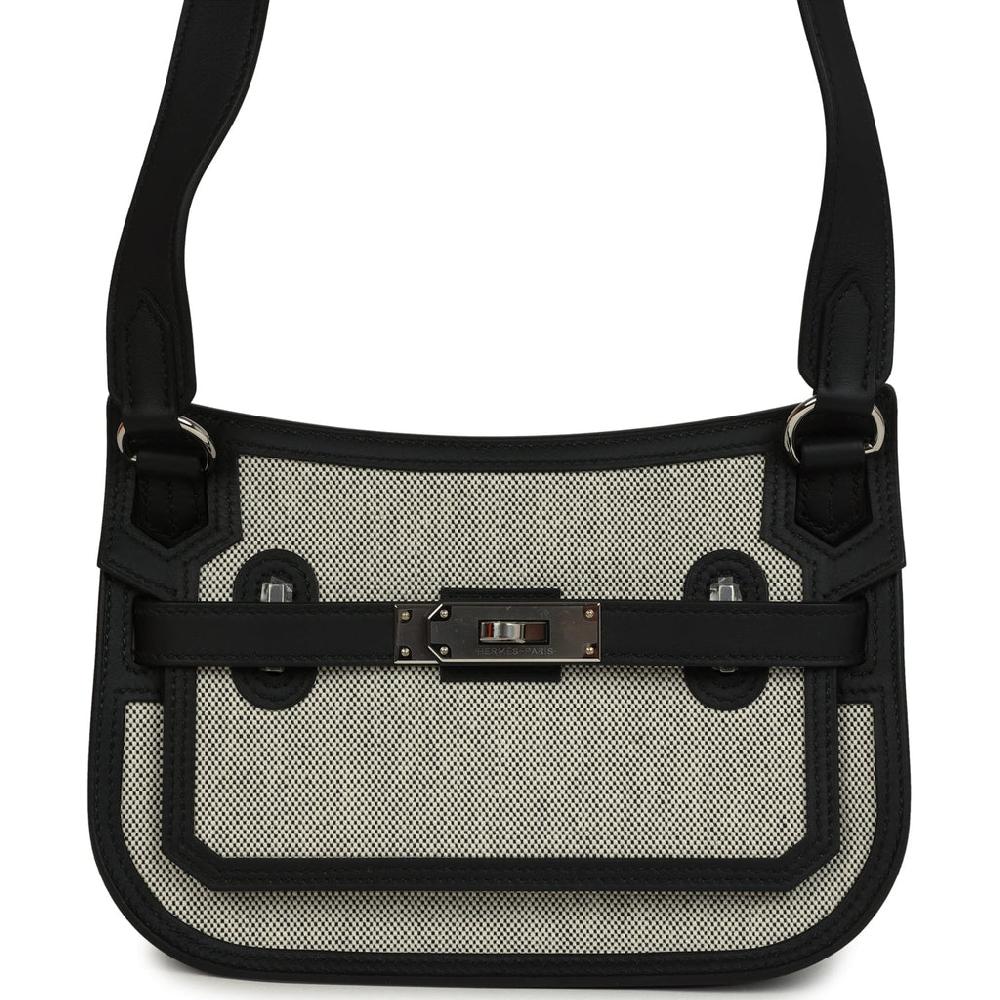 Hermes Mini Jypsiere Black and Ecru Toile H Black Swift Palladium Hardware